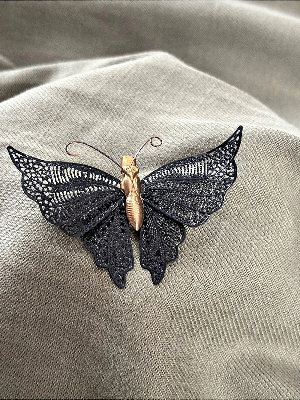 Butterfly Brooch in Black & Gold Like New